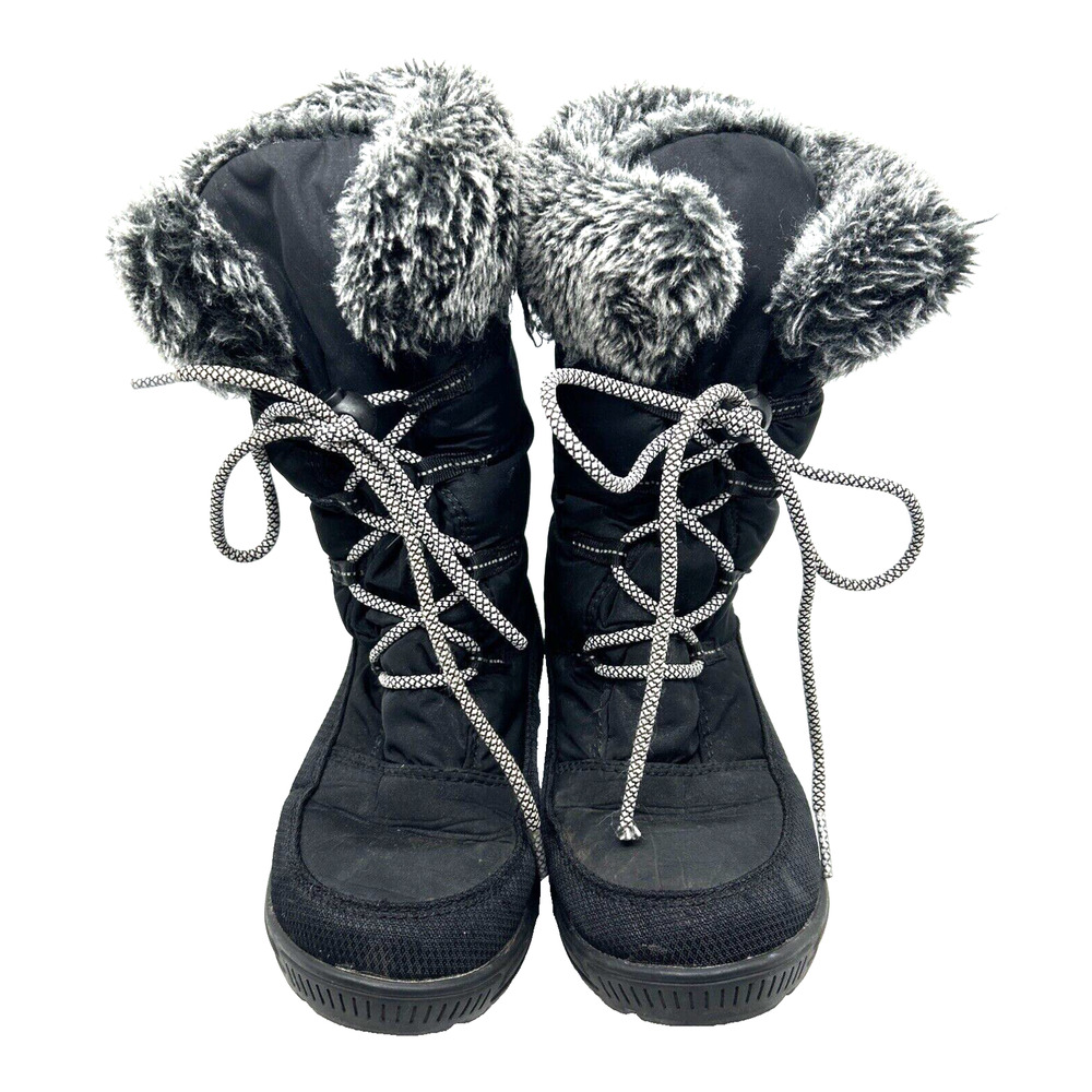 Kamik Girl's Camrose Winter Boots Size 1 Black Waterproof Lace Up Snow Faux Fur